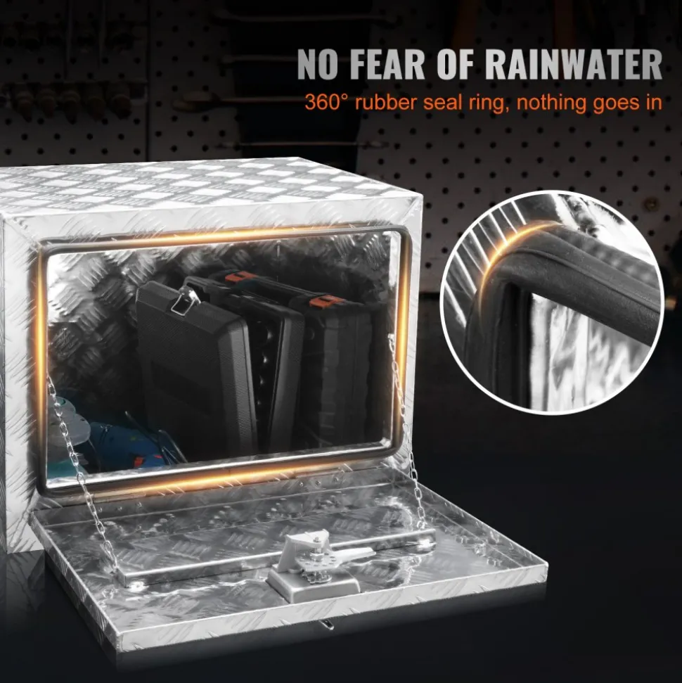 VEVOR Underbody Truck Box, 24"×14"×16" Pickup Storage Box, Heavy Duty Aluminum Diamond Plate Tool Box with Lock and Keys, Waterproof Trailer Storage Box with T-Handle Latch for Truck, Van, Trailer