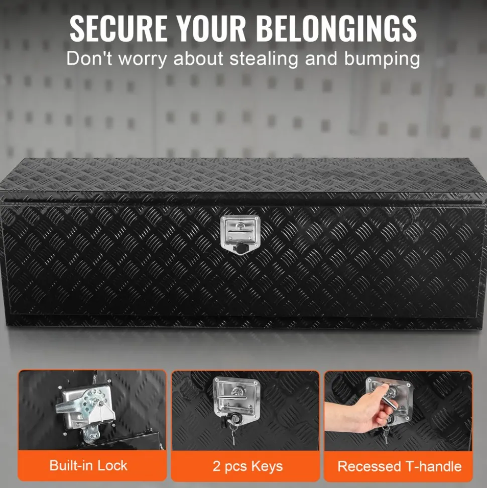 VEVOR Underbody Truck Box, 60" x 17" x 18" Pickup Storage Box, Heavy Duty Aluminum Diamond Plate Tool Box with Lock and Keys, Waterproof Trailer Storage Box with T-Handle Latch for Truck, Van, Trailer