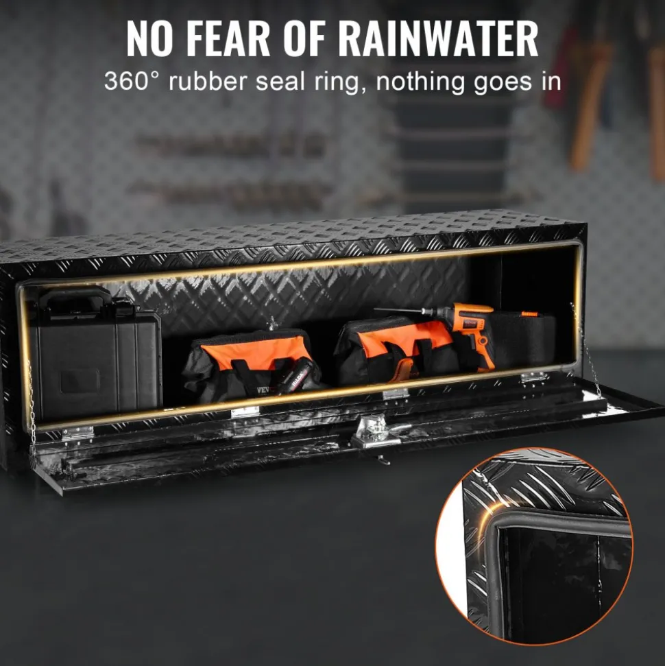 VEVOR Underbody Truck Box, 60" x 17" x 18" Pickup Storage Box, Heavy Duty Aluminum Diamond Plate Tool Box with Lock and Keys, Waterproof Trailer Storage Box with T-Handle Latch for Truck, Van, Trailer