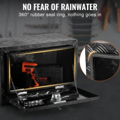 VEVOR Underbody Truck Box, 24" x 14" x 16" Pickup Storage Box, Heavy Duty Aluminum Diamond Plate Tool Box with Lock and Keys, Waterproof Trailer Storage Box with T-Handle Latch for Truck, Van, Trailer