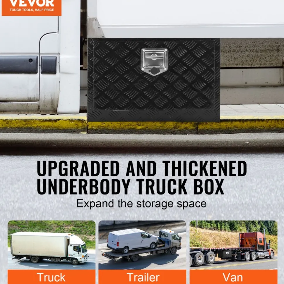 VEVOR Underbody Truck Box, 24" x 14" x 16" Pickup Storage Box, Heavy Duty Aluminum Diamond Plate Tool Box with Lock and Keys, Waterproof Trailer Storage Box with T-Handle Latch for Truck, Van, Trailer