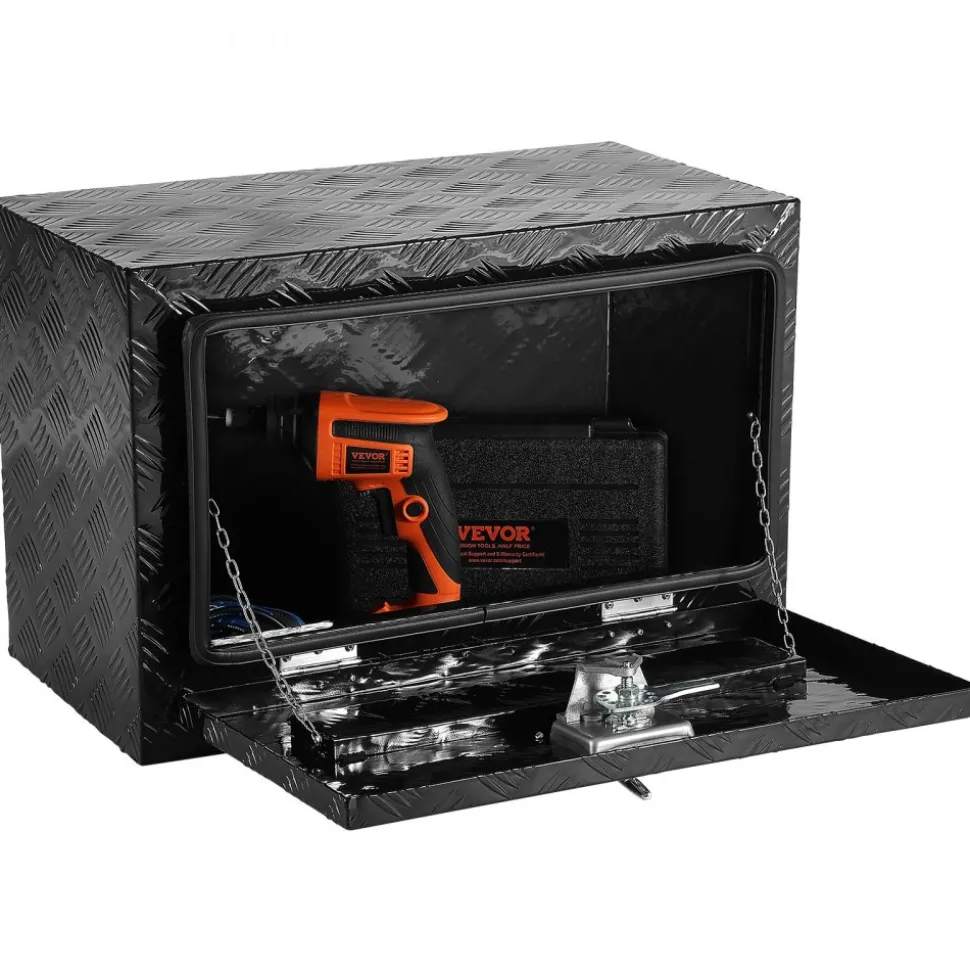 VEVOR Underbody Truck Box, 24" x 17" x 18" Pickup Storage Box, Heavy Duty Aluminum Diamond Plate Tool Box with Lock and Keys, Waterproof Trailer Storage Box with T-Handle Latch for Truck, Van, Trailer