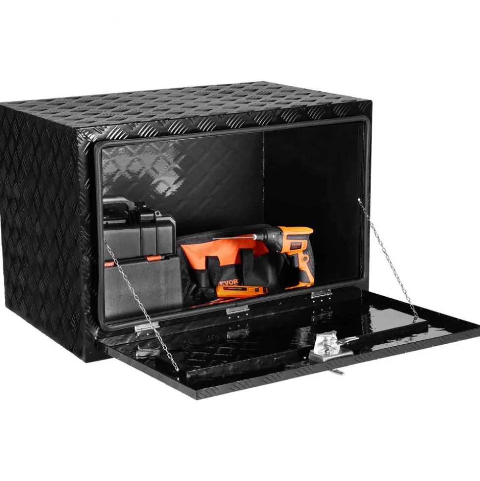 VEVOR Underbody Truck Box, 48" x 17" x 18" Pickup Storage Box, Heavy Duty Aluminum Diamond Plate Tool Box with Lock and Keys, Waterproof Trailer Storage Box with T-Handle Latch for Truck, Van, Trailer
