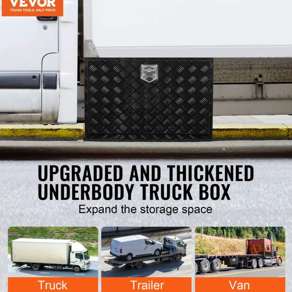 VEVOR Underbody Truck Box, 48" x 17" x 18" Pickup Storage Box, Heavy Duty Aluminum Diamond Plate Tool Box with Lock and Keys, Waterproof Trailer Storage Box with T-Handle Latch for Truck, Van, Trailer
