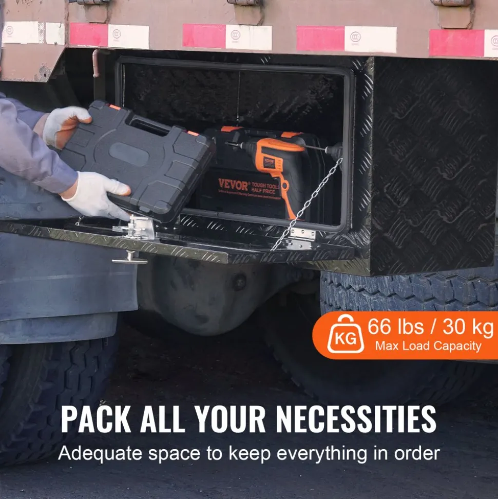 VEVOR Underbody Truck Box, 30" x 17" x 18" Pickup Storage Box, Heavy Duty Aluminum Diamond Plate Tool Box with Lock and Keys, Waterproof Trailer Storage Box with T-Handle Latch for Truck, Van, Trailer