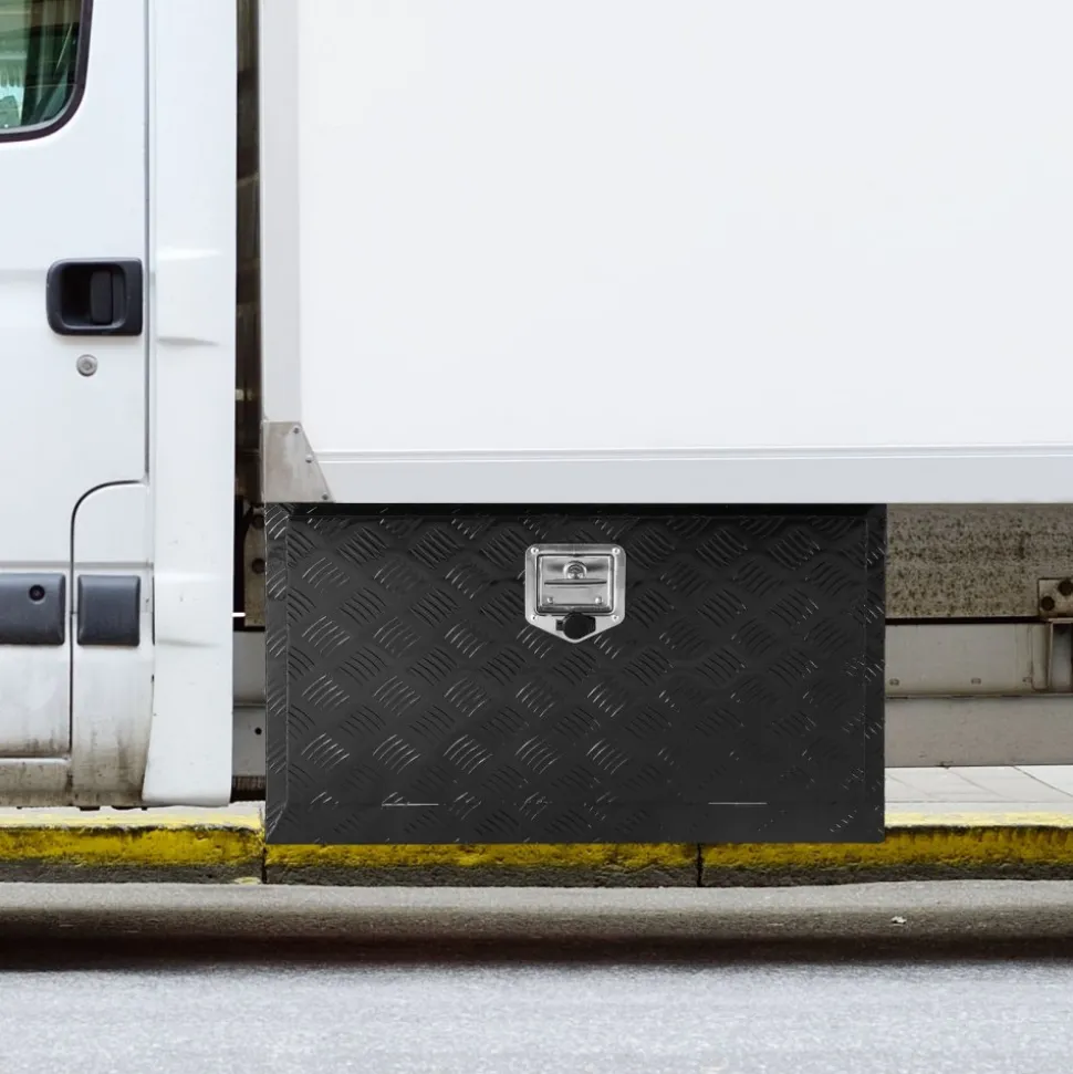 VEVOR Underbody Truck Box, 30" x 17" x 18" Pickup Storage Box, Heavy Duty Aluminum Diamond Plate Tool Box with Lock and Keys, Waterproof Trailer Storage Box with T-Handle Latch for Truck, Van, Trailer