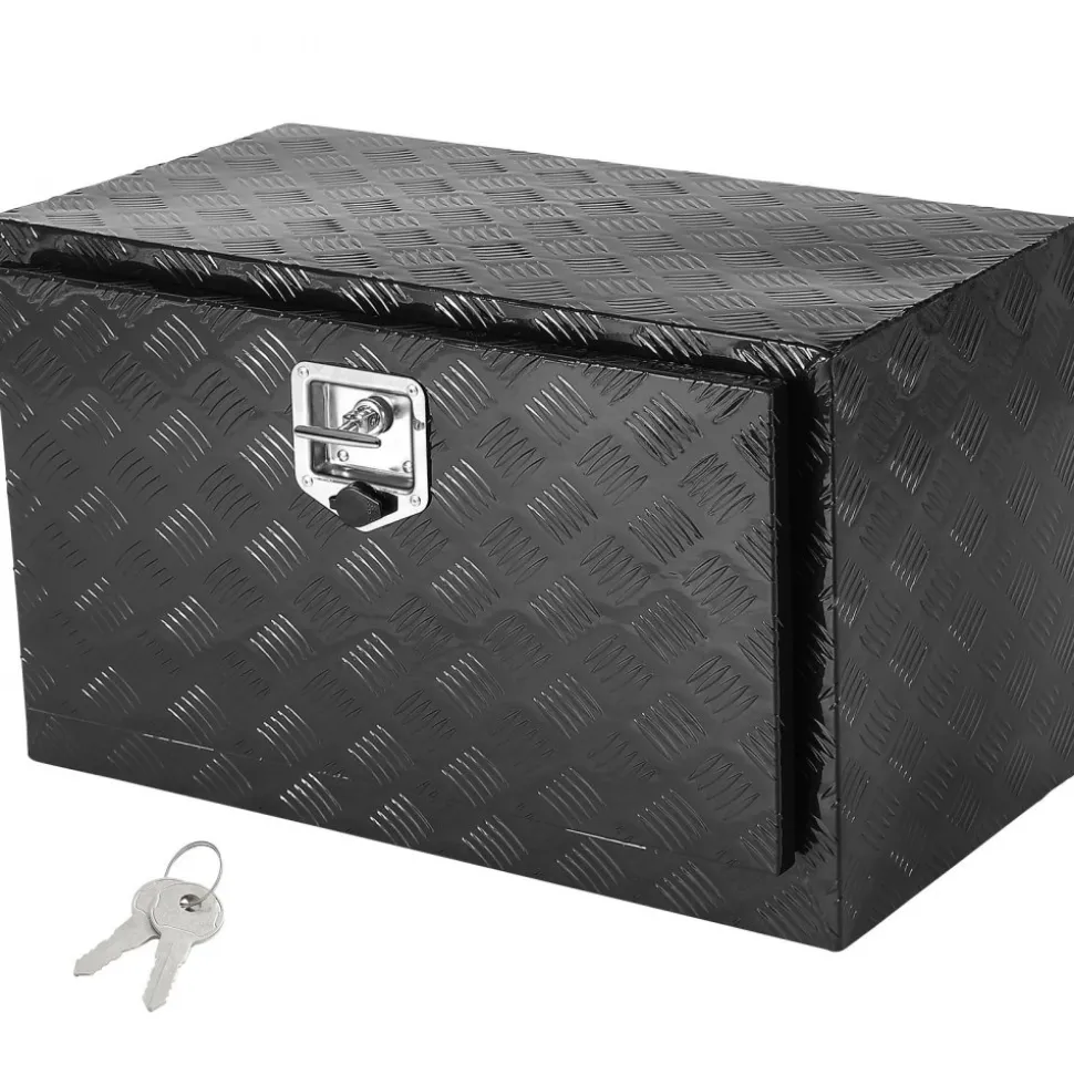 VEVOR Underbody Truck Box, 30" x 17" x 18" Pickup Storage Box, Heavy Duty Aluminum Diamond Plate Tool Box with Lock and Keys, Waterproof Trailer Storage Box with T-Handle Latch for Truck, Van, Trailer