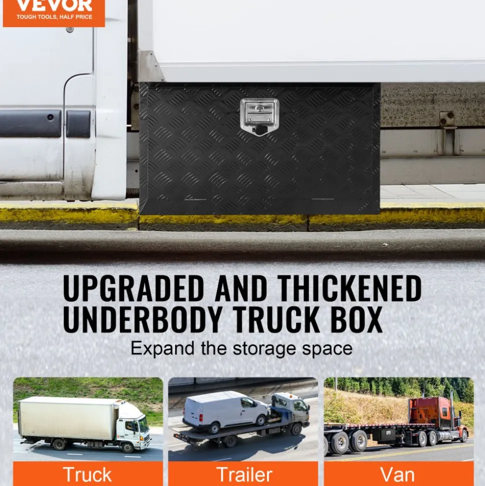 VEVOR Underbody Truck Box, 30" x 17" x 18" Pickup Storage Box, Heavy Duty Aluminum Diamond Plate Tool Box with Lock and Keys, Waterproof Trailer Storage Box with T-Handle Latch for Truck, Van, Trailer