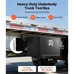 VEVOR Underbody Truck Tool Box, 24 x 12 x 14 Inch Heavy Duty Steel Trailer Storage Box with Lock & Keys, Waterproof Trailer Storage Organizer Under Body Chest with T-Handle for Truck, Van, SUV, Black
