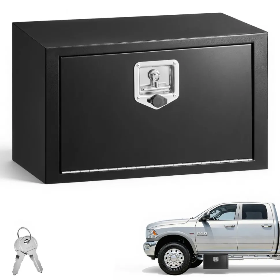 VEVOR Underbody Truck Tool Box, 24 x 12 x 14 Inch Heavy Duty Steel Trailer Storage Box with Lock & Keys, Waterproof Trailer Storage Organizer Under Body Chest with T-Handle for Truck, Van, SUV, Black