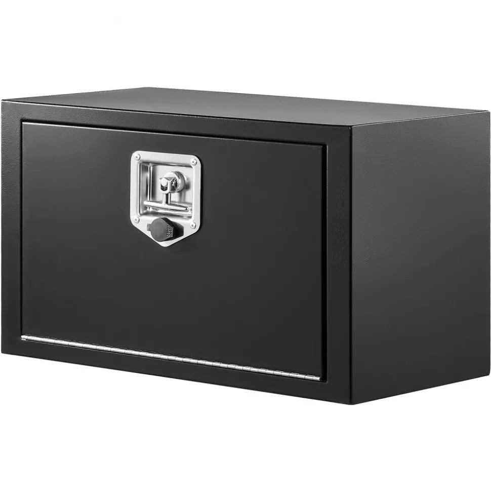 VEVOR Underbody Truck Tool Box, 24 x 12 x 14 Inch Heavy Duty Steel Trailer Storage Box with Lock & Keys, Waterproof Trailer Storage Organizer Under Body Chest with T-Handle for Truck, Van, SUV, Black