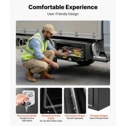 VEVOR Underbody Truck Tool Box, 48 x 18 x 18 Inch Heavy Duty Steel Trailer Storage Box with Lock & Keys, Waterproof Trailer Storage Organizer Under Body Chest with T-Handle for Truck, Van, SUV, Black