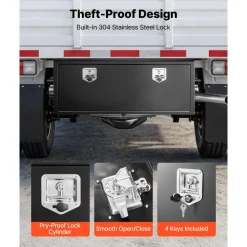 VEVOR Underbody Truck Tool Box, 48 x 18 x 18 Inch Heavy Duty Steel Trailer Storage Box with Lock & Keys, Waterproof Trailer Storage Organizer Under Body Chest with T-Handle for Truck, Van, SUV, Black