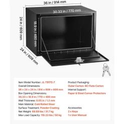 VEVOR Underbody Truck Tool Box, 36 x 24 x 24 Inch Heavy Duty Steel Trailer Storage Box with Lock & Keys, Waterproof Trailer Storage Organizer Under Body Chest with T-Handle for Truck, Van, SUV, Black