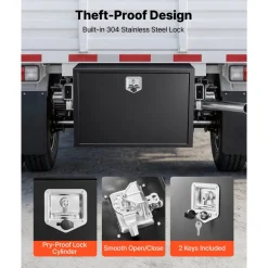 VEVOR Underbody Truck Tool Box, 36 x 24 x 24 Inch Heavy Duty Steel Trailer Storage Box with Lock & Keys, Waterproof Trailer Storage Organizer Under Body Chest with T-Handle for Truck, Van, SUV, Black
