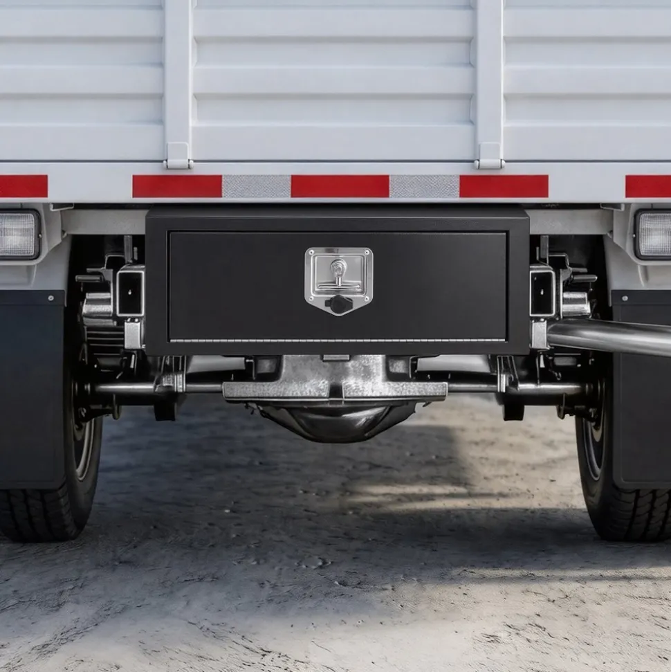 VEVOR Underbody Truck Tool Box, 27 x 10 x 10 Inch Heavy Duty Steel Trailer Storage Box with Lock & Keys, Waterproof Trailer Storage Organizer Under Body Chest with T-Handle for Truck, Van, SUV, Black