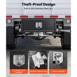 VEVOR Underbody Truck Tool Box, 27 x 10 x 10 Inch Heavy Duty Steel Trailer Storage Box with Lock & Keys, Waterproof Trailer Storage Organizer Under Body Chest with T-Handle for Truck, Van, SUV, Black