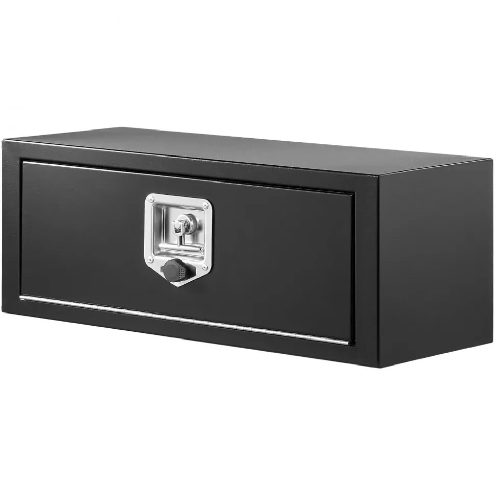 VEVOR Underbody Truck Tool Box, 27 x 10 x 10 Inch Heavy Duty Steel Trailer Storage Box with Lock & Keys, Waterproof Trailer Storage Organizer Under Body Chest with T-Handle for Truck, Van, SUV, Black