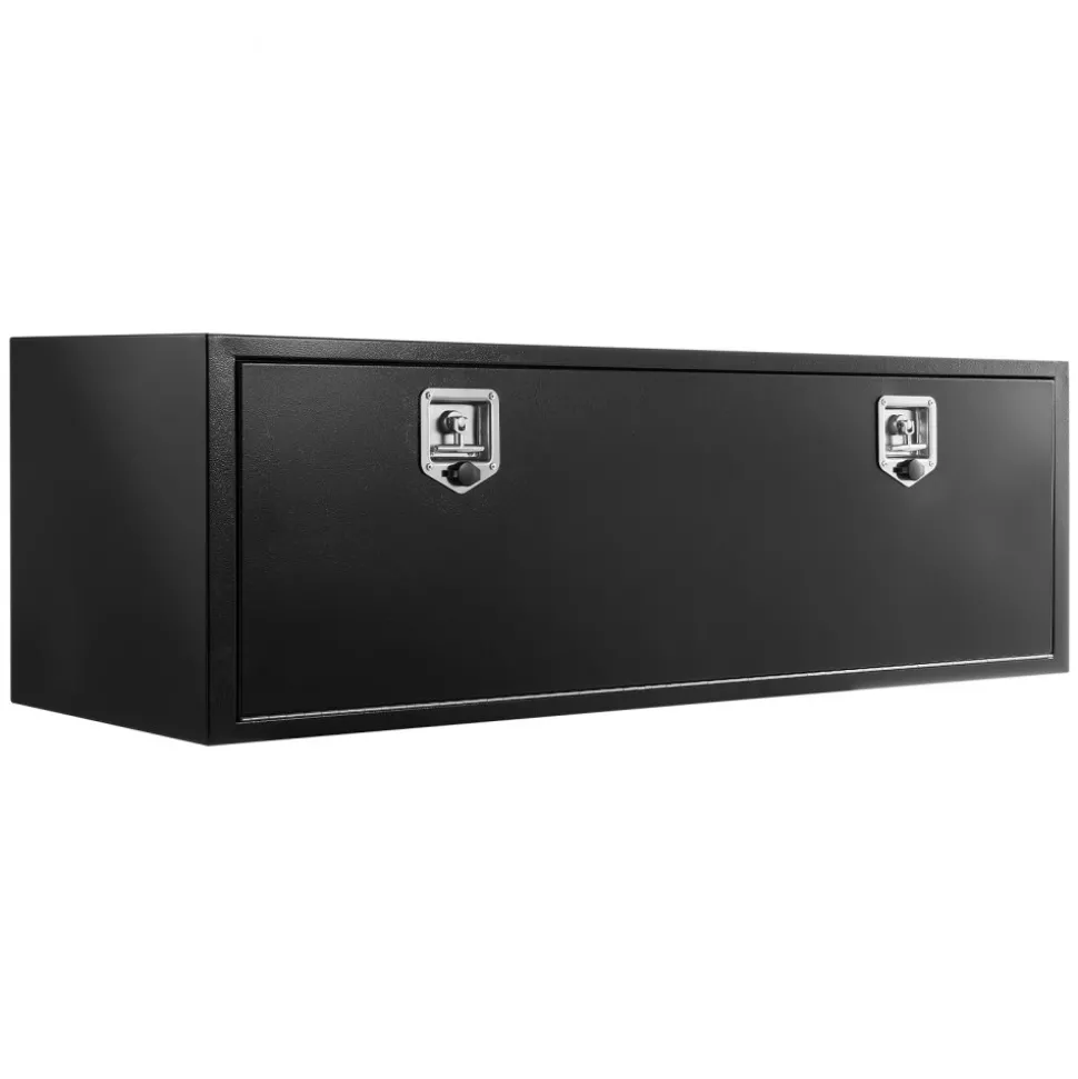 VEVOR Underbody Truck Tool Box, 60 x 18 x 18 Inch Heavy Duty Steel Trailer Storage Box with Lock & Keys, Waterproof Trailer Storage Organizer Under Body Chest with T-Handle for Truck, Van, SUV, Black