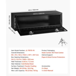 VEVOR Underbody Truck Tool Box, 60 x 18 x 18 Inch Heavy Duty Steel Trailer Storage Box with Lock & Keys, Waterproof Trailer Storage Organizer Under Body Chest with T-Handle for Truck, Van, SUV, Black