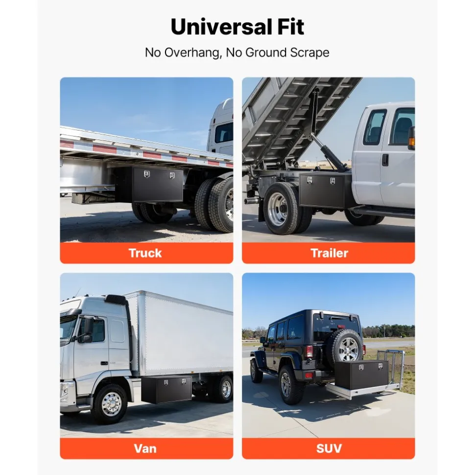 VEVOR Underbody Truck Tool Box, 48 x 24 x 24 Inch Heavy Duty Steel Trailer Storage Box with Lock & Keys, Waterproof Trailer Storage Organizer Under Body Chest with T-Handle for Truck, Van, SUV, Black