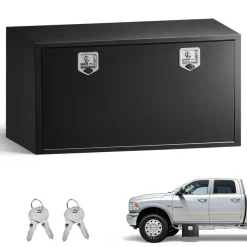 VEVOR Underbody Truck Tool Box, 48 x 24 x 24 Inch Heavy Duty Steel Trailer Storage Box with Lock & Keys, Waterproof Trailer Storage Organizer Under Body Chest with T-Handle for Truck, Van, SUV, Black