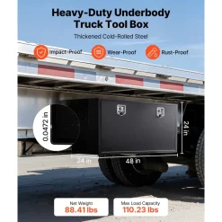 VEVOR Underbody Truck Tool Box, 48 x 24 x 24 Inch Heavy Duty Steel Trailer Storage Box with Lock & Keys, Waterproof Trailer Storage Organizer Under Body Chest with T-Handle for Truck, Van, SUV, Black