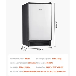 VEVOR Undercounter Built-in Ice Maker, 66 Lbs/Day Under Counter Nugget Ice Maker Machine with Reversible Door Stainless Steel, Freestanding Ice Maker for Commercial Home Kitchen, Electric Drainage