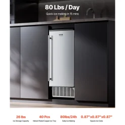 VEVOR Undercounter Built-in Ice Maker, 80 Lbs/Day Under Counter Ice Maker Machine with Drain Pump Reversible Door Stainless Steel, Freestanding Ice Maker for Commercial Home Kitchen