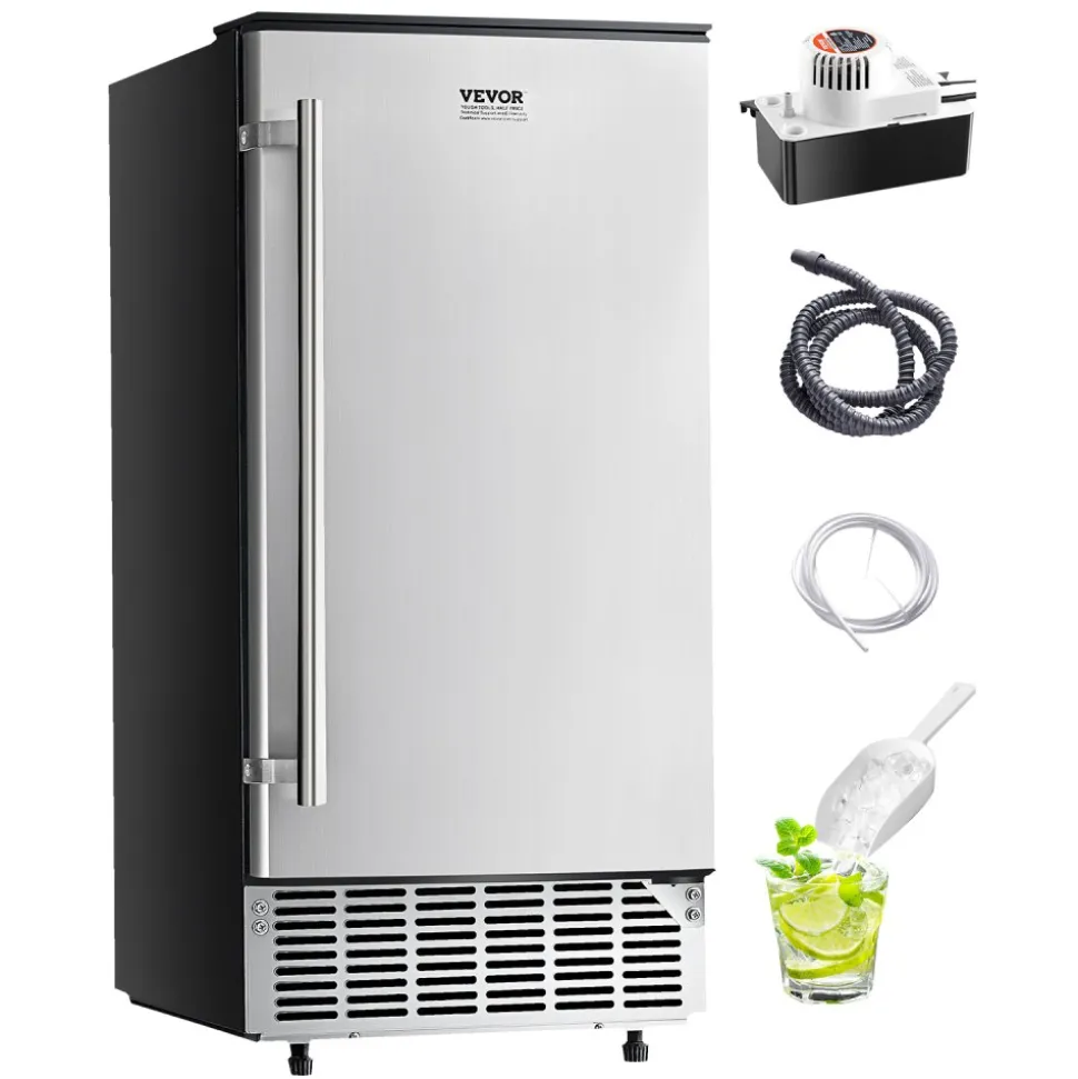 VEVOR Undercounter Built-in Ice Maker, 80 Lbs/Day Under Counter Ice Maker Machine with Drain Pump Reversible Door Stainless Steel, Freestanding Ice Maker for Commercial Home Kitchen