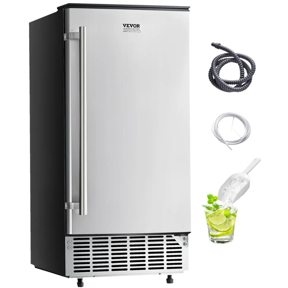 VEVOR Undercounter Built-in Ice Maker, 80 Lbs/Day Under Counter Ice Maker Machine with Reversible Door Stainless Steel, Freestanding Ice Maker for Commercial Home Kitchen, Electric Drainage