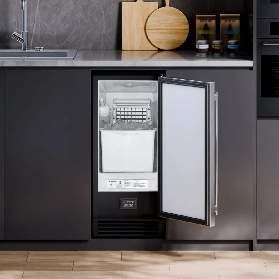 VEVOR Undercounter Built-in Ice Maker, 50 Lbs/Day Under Counter Ice Maker Machine with Drain Pump Reversible Door Stainless Steel, Freestanding Ice Maker for Commercial Home Kitchen
