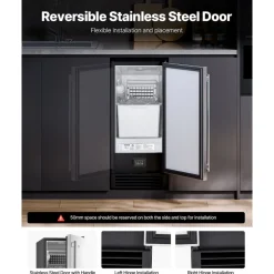 VEVOR Undercounter Built-in Ice Maker, 50 Lbs/Day Under Counter Ice Maker Machine with Drain Pump Reversible Door Stainless Steel, Freestanding Ice Maker for Commercial Home Kitchen