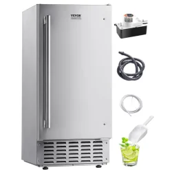 VEVOR Undercounter Built-in Ice Maker, 66 Lbs/Day Under Counter Nugget Ice Maker Machine with Drain Pump Reversible Door Stainless Steel, Freestanding Ice Maker for Commercial Home Kitchen