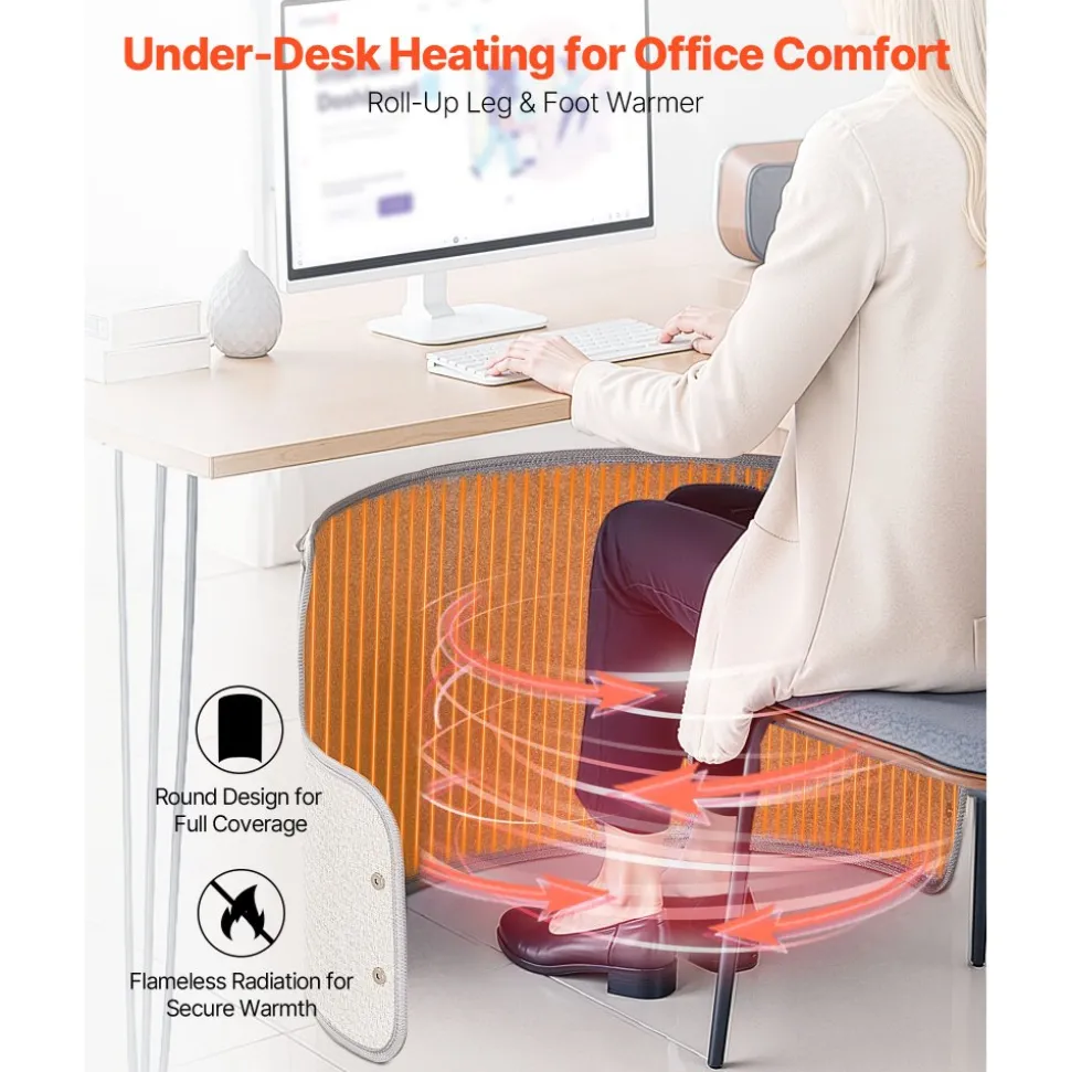 VEVOR Under Desk Space Heater,Rollable Foot Warmer Portable for Home&Office,Timer & Secure,Quiet for Legs,Ankles,Touch&Remote Control Personal Electric Round Surround Warming Pad,Over-Heat Protection