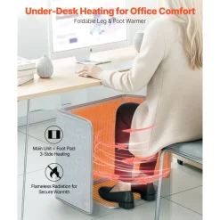 VEVOR Under Desk Space Heater,Foldble Foot Warmer Portable for Home&Office,Timer & Secure,Quiet for Legs,Ankles,Touch&Remote Control Personal Electric Wall Foot Warming Pad,Over-Heat Protection