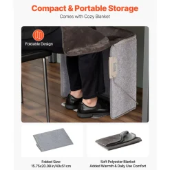 VEVOR Under Desk Space Heater,Foldble Foot Warmer Portable for Home&Office,Timer & Secure,Quiet for Legs,Ankles,Touch&Remote Control Personal Electric Wall Foot Warming Pad,Over-Heat Protection