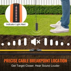 VEVOR Underground Cable Locator, 3 FT Max. Detection Depth, Wire Tracer Break Detector Finder with Earphone, 1000 FT Max.Detection Length Cable Tester for Pet Fence Buried Sprinkler Valve Irrigation
