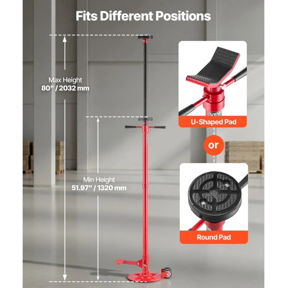 VEVOR Underhoist Support Stand, 1 Ton (2204 lbs) Capacity Under Hoist Jack Stand with Handle, Adjustable Height, Bearing Mounted Spin Handle, Self-Locking Threaded Screw, Support Vehicle Components