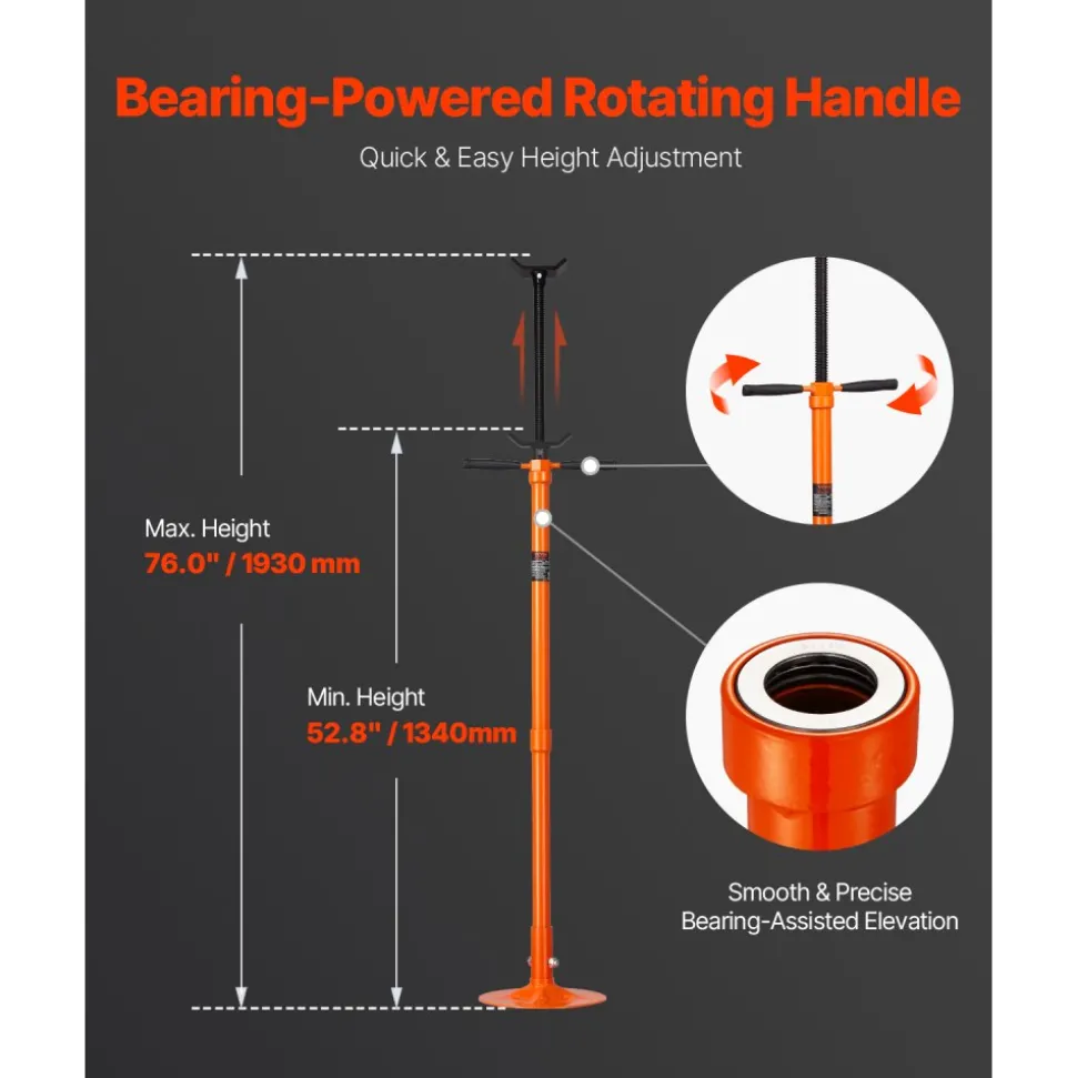 VEVOR Underhoist Support Stand, 3/4 Ton Capacity Under Hoist Jack Stand, Lifting from 52.8 to 76 in, Self-Locking Threaded Screw, Bearing Mounted Spin Handle Pole Jack, Support Vehicle Components
