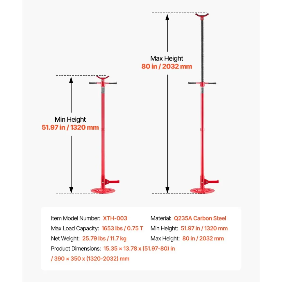 VEVOR Underhoist Support Stand, 3/4 Ton (1653 lbs) Capacity Under Hoist Jack Stand, Lifting from 51.97" to 80", Bearing Mounted Spin Handle, Foot Pedal, 12" Diameter Base, Support Vehicle Components