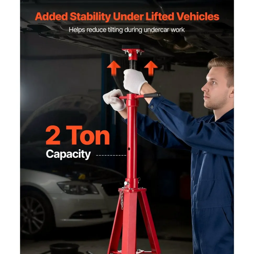 VEVOR Under Hoist Tripod Stand, 2 Ton (4409 lbs) Capacity High Lift Jack Stand Reach Underhoist Support, Lifting from 47.24" to 84.65", 4-Level Adjustable Height, Heavy Duty Carbon Steel for Car Lift