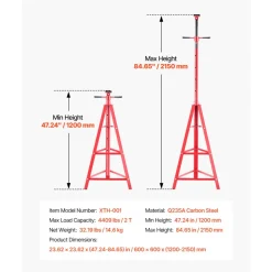 VEVOR Under Hoist Tripod Stand, 2 Ton (4409 lbs) Capacity High Lift Jack Stand Reach Underhoist Support, Lifting from 47.24