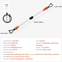 VEVOR Underhood Work Light, 2300LM, 6000mAh Rechargeable Bright LED Light, Portable Cordless Mechanic Work Light Bar with Hooks, for Car Repairing Inspection Garage Workshop Emergency Home Lighting