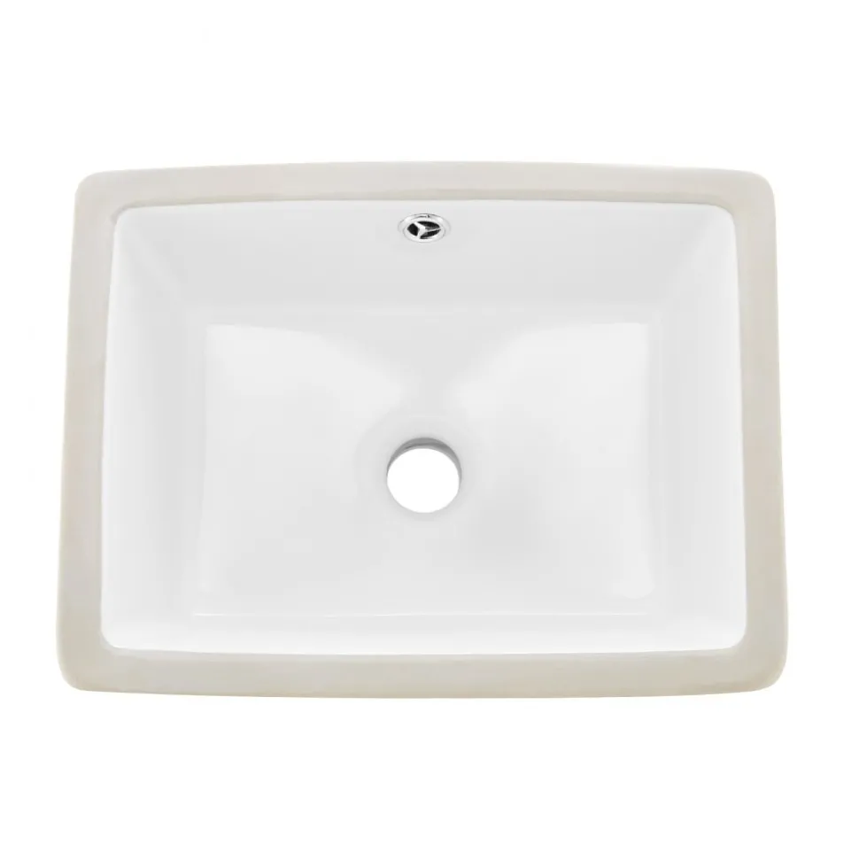 VEVOR Undermount Bathroom Sink, 15.75 x 12.01 Inch Rectangular White Ceramic Vessel Sink with Overflow Hole, Under Counter Drop in Modern Lavatory Vanity Bath Wash Bowl Basin, Rectangle Small Space