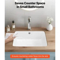 VEVOR Undermount Bathroom Sink, 15.75 x 12.01 Inch Rectangular White Ceramic Vessel Sink with Overflow Hole, Under Counter Drop in Modern Lavatory Vanity Bath Wash Bowl Basin, Rectangle Small Space