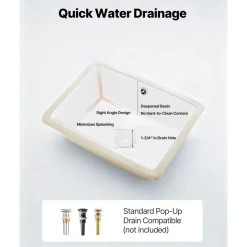 VEVOR Undermount Bathroom Sink, 15.75 x 12.01 Inch Rectangular White Ceramic Vessel Sink with Overflow Hole, Under Counter Drop in Modern Lavatory Vanity Bath Wash Bowl Basin, Rectangle Small Space