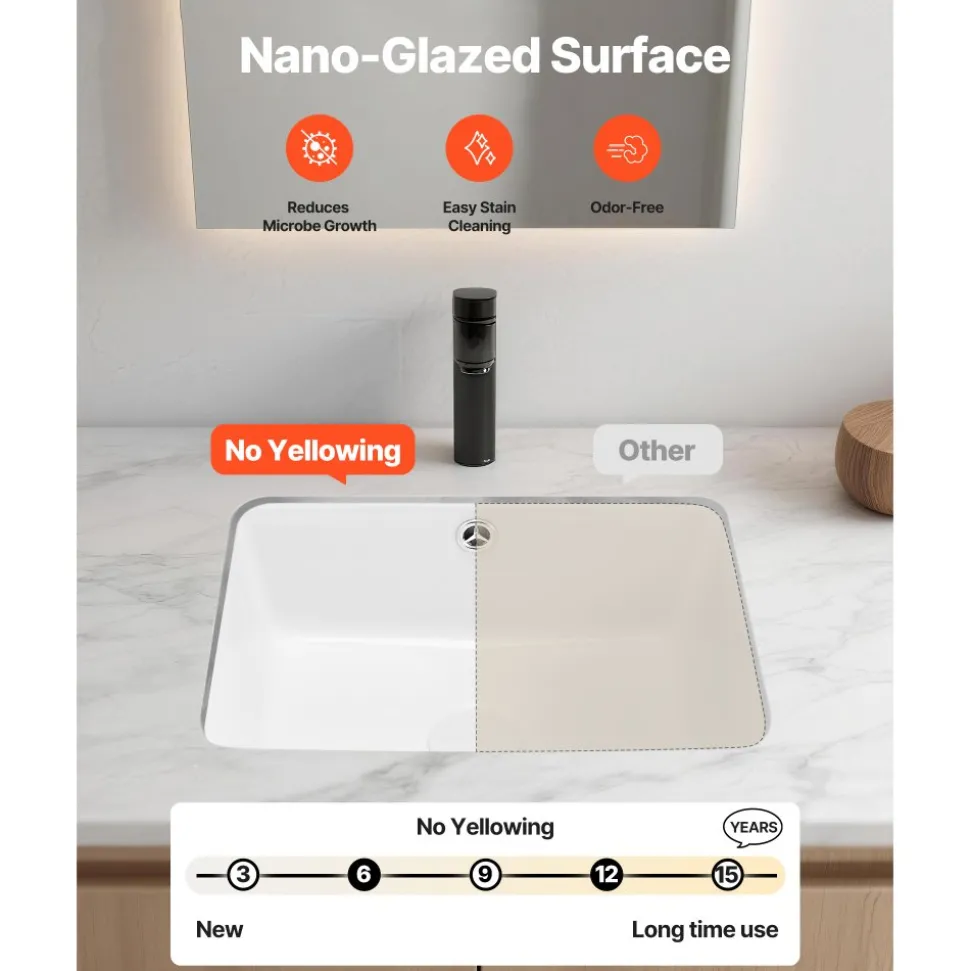 VEVOR Undermount Bathroom Sink, 15.75 x 12.01 Inch Rectangular White Ceramic Vessel Sink with Overflow Hole, Under Counter Drop in Modern Lavatory Vanity Bath Wash Bowl Basin, Rectangle Small Space