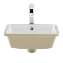 VEVOR Undermount Bathroom Sink, 15.75 x 12.01 Inch Rectangular White Ceramic Vessel Sink with Overflow Hole, Under Counter Drop in Modern Lavatory Vanity Bath Wash Bowl Basin, Rectangle Small Space