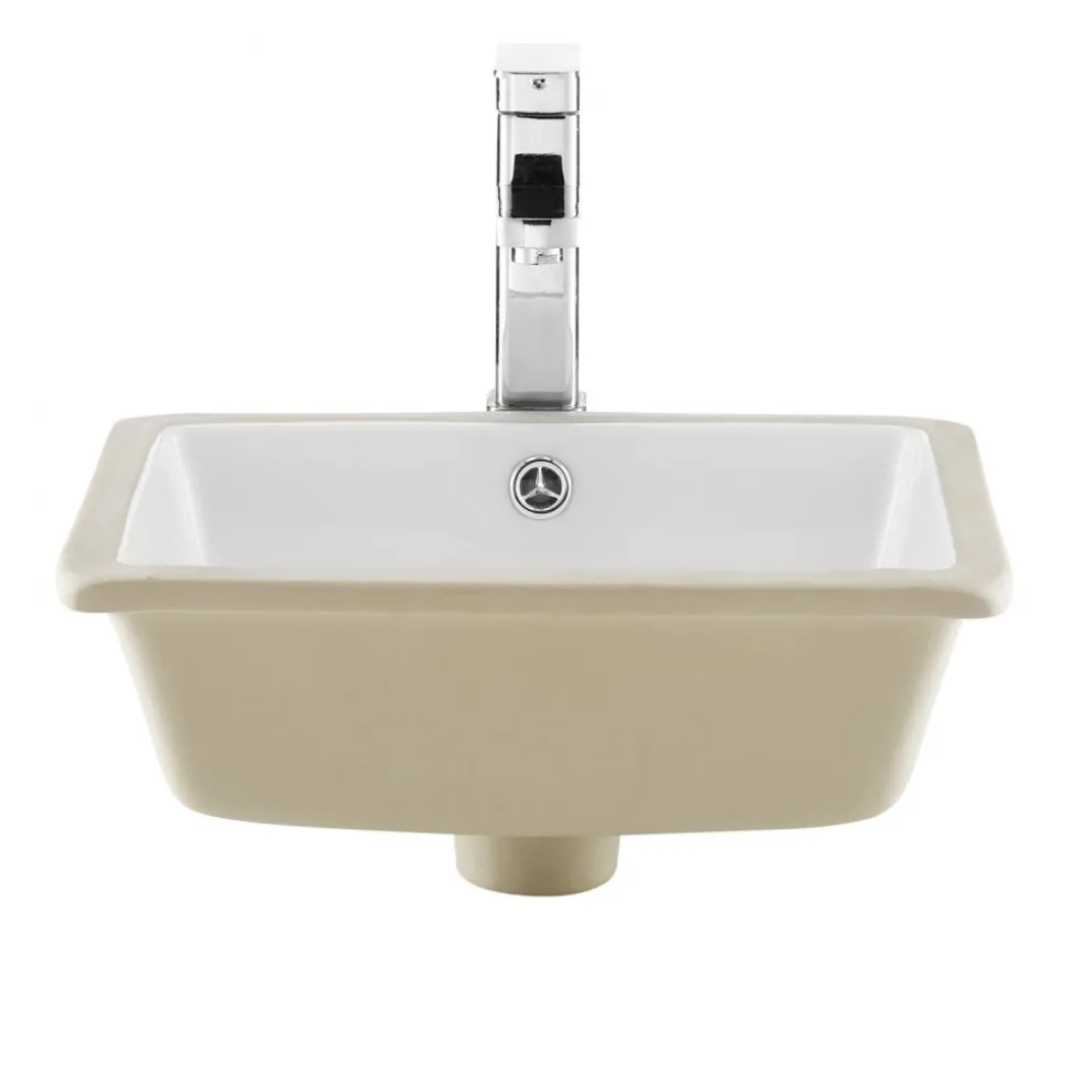 VEVOR Undermount Bathroom Sink, 15.75 x 12.01 Inch Rectangular White Ceramic Vessel Sink with Overflow Hole, Under Counter Drop in Modern Lavatory Vanity Bath Wash Bowl Basin, Rectangle Small Space